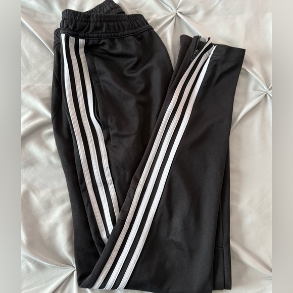 Adidas Black Joggers with White Stripes With Zipper Ankles Size Small - Picture 2 of 5